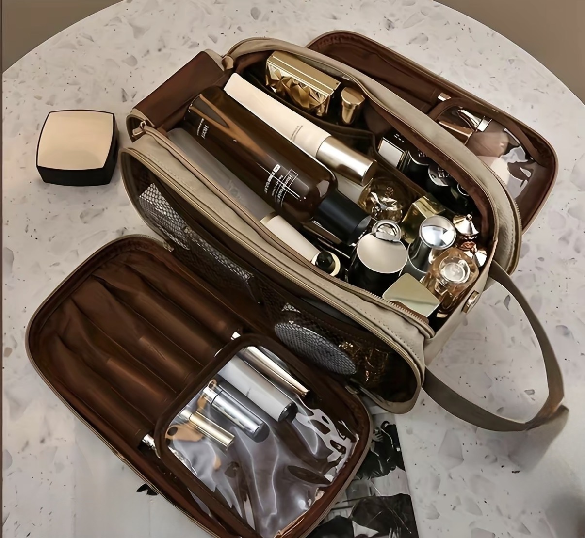 Multi-Compartment Cosmetic Storage Bag, Large-Capacity